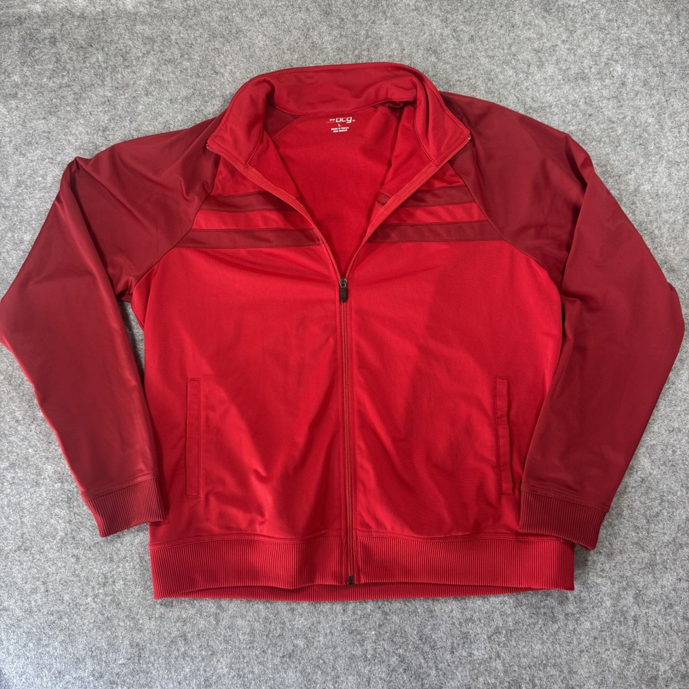 BCG Full Zip Track Jacket Large Red Striped Athletic Polyester